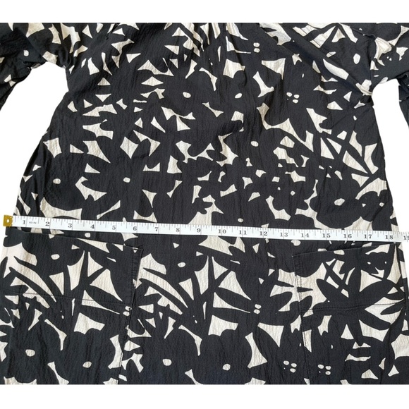 Everlane Black White Floral Seersucker Dress 3/4 Sleeve Pockets XXS - Picture 9 of 15